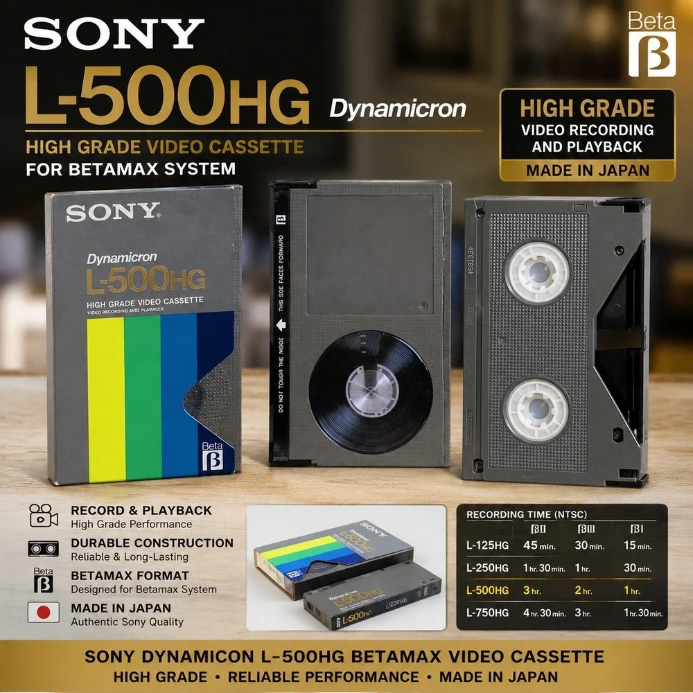 Sony Dynamicron L-500HG High Grade Beta Video Cassette Betamax Tape Vintage